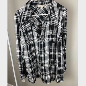 Soft Flannel Plus Size Lose Fitting 1X Black and White Plaid